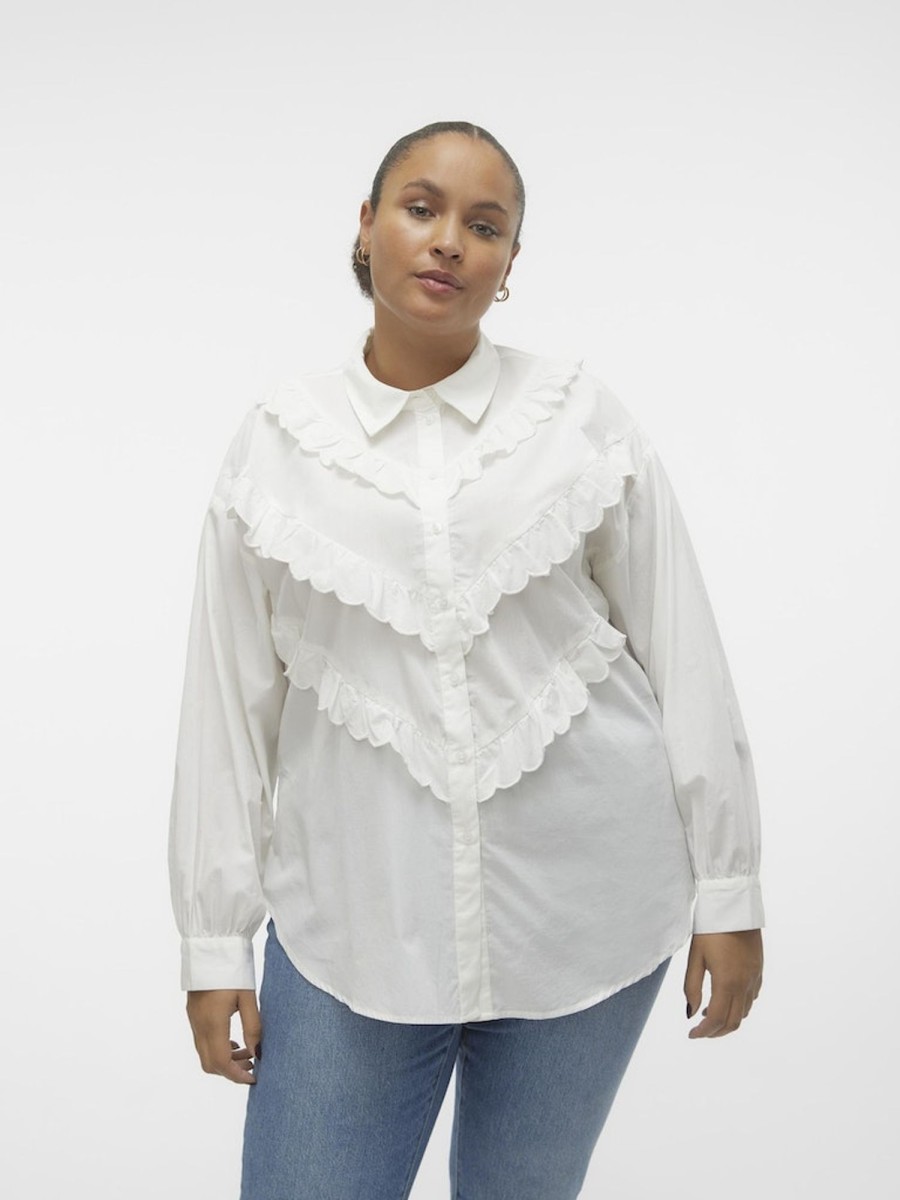 Overdele Vero Moda Curve | Vmcbeate Ls Scallop Shirt Wvn Cur Snow White