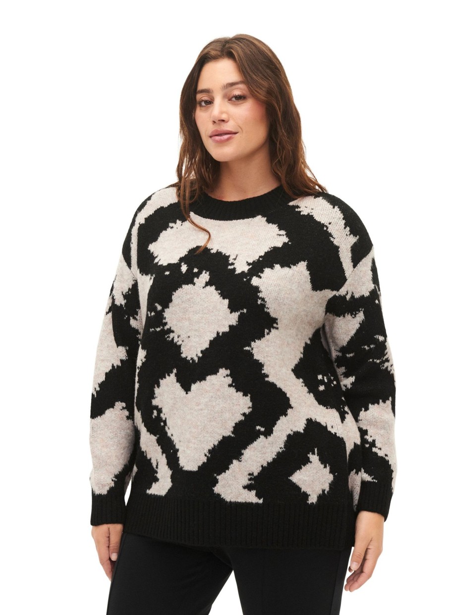 Overdele Zizzi | Zimblake - L/S - Pullover Black Comb