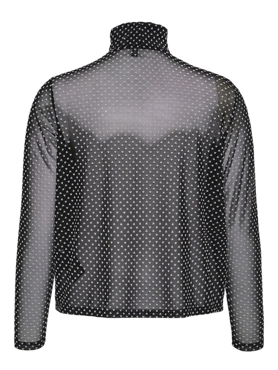 Overdele Pieces Curve | Pcline Ls High Neck Mesh Top Black Hearts