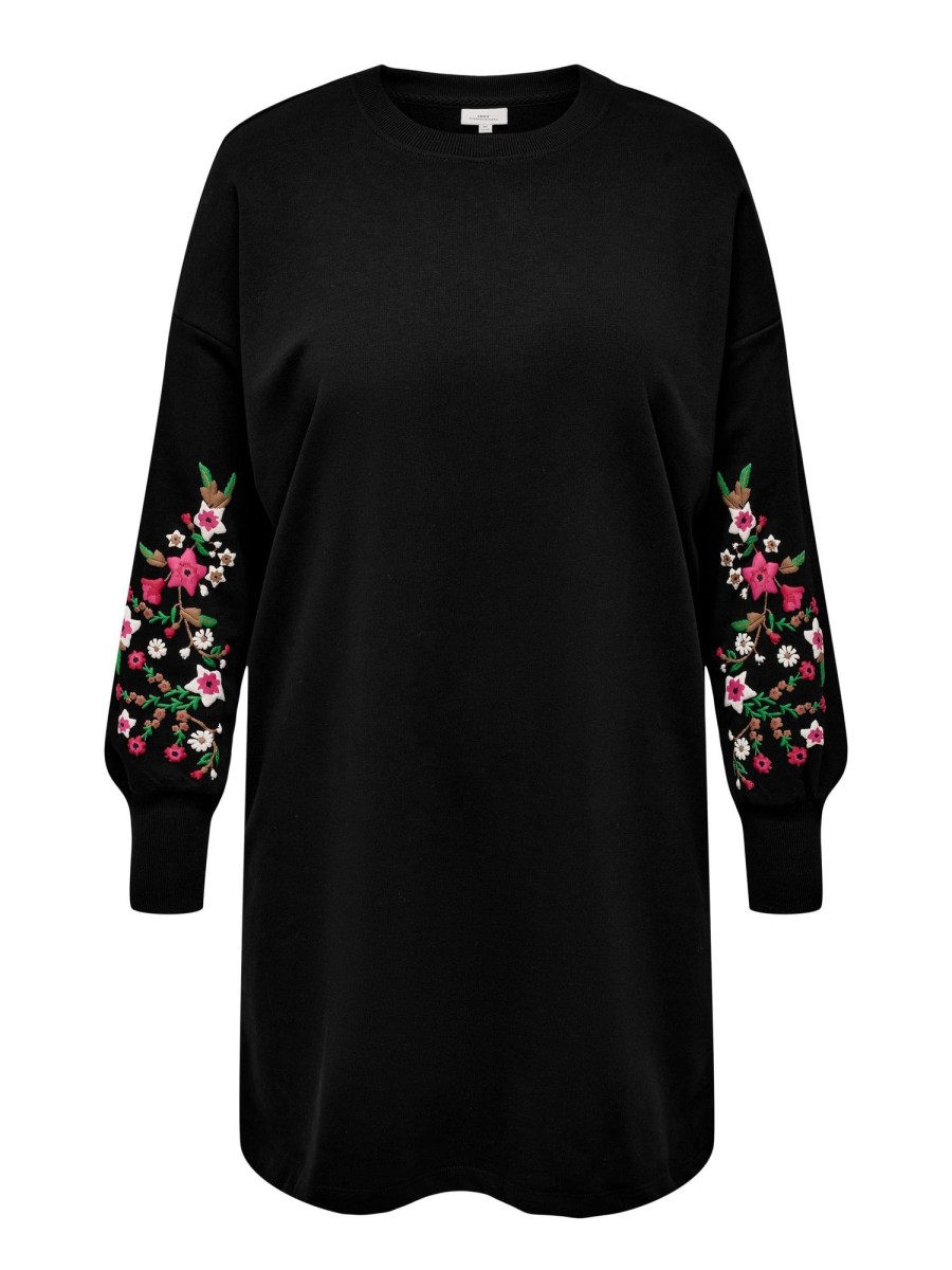 Overdele ONLY CARMAKOMA | Carnewcalla L/S Tunic Dress Flower Jrs Black Floweprint On Sleeves