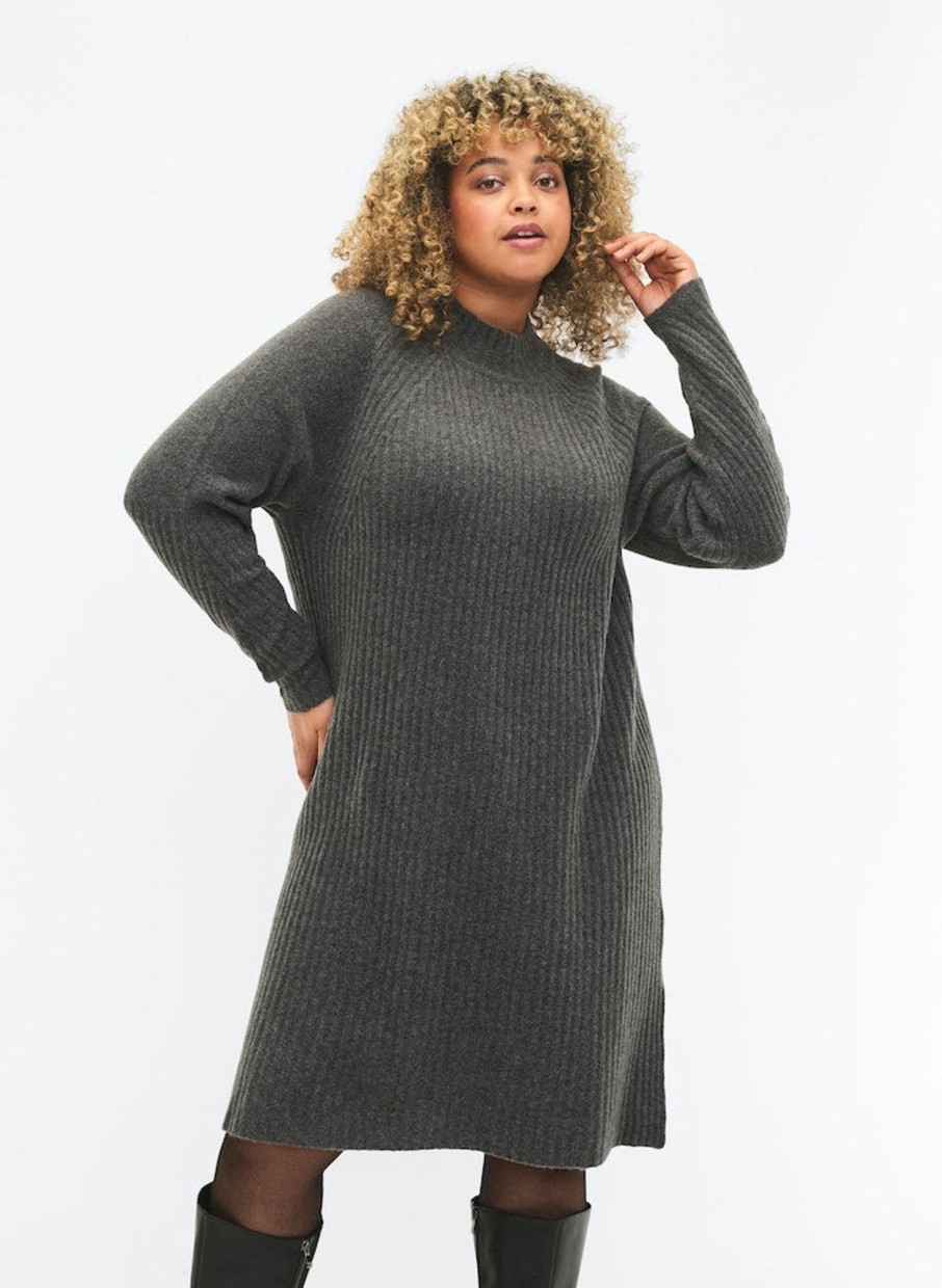 Overdele ZIZZI | Zimcomfy Rib - L/S - Abk Dress Dark Grey Melange