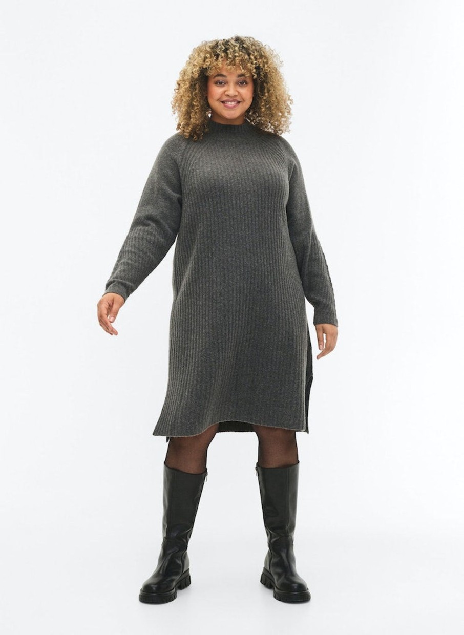 Overdele ZIZZI | Zimcomfy Rib - L/S - Abk Dress Dark Grey Melange