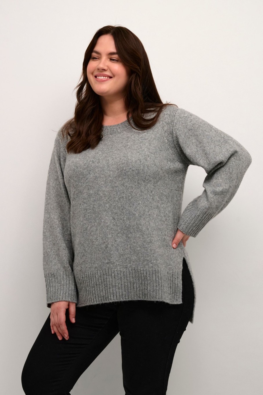 Overdele Kaffe Curve | Kcolla Knit Tunic 100123 Grey Melange