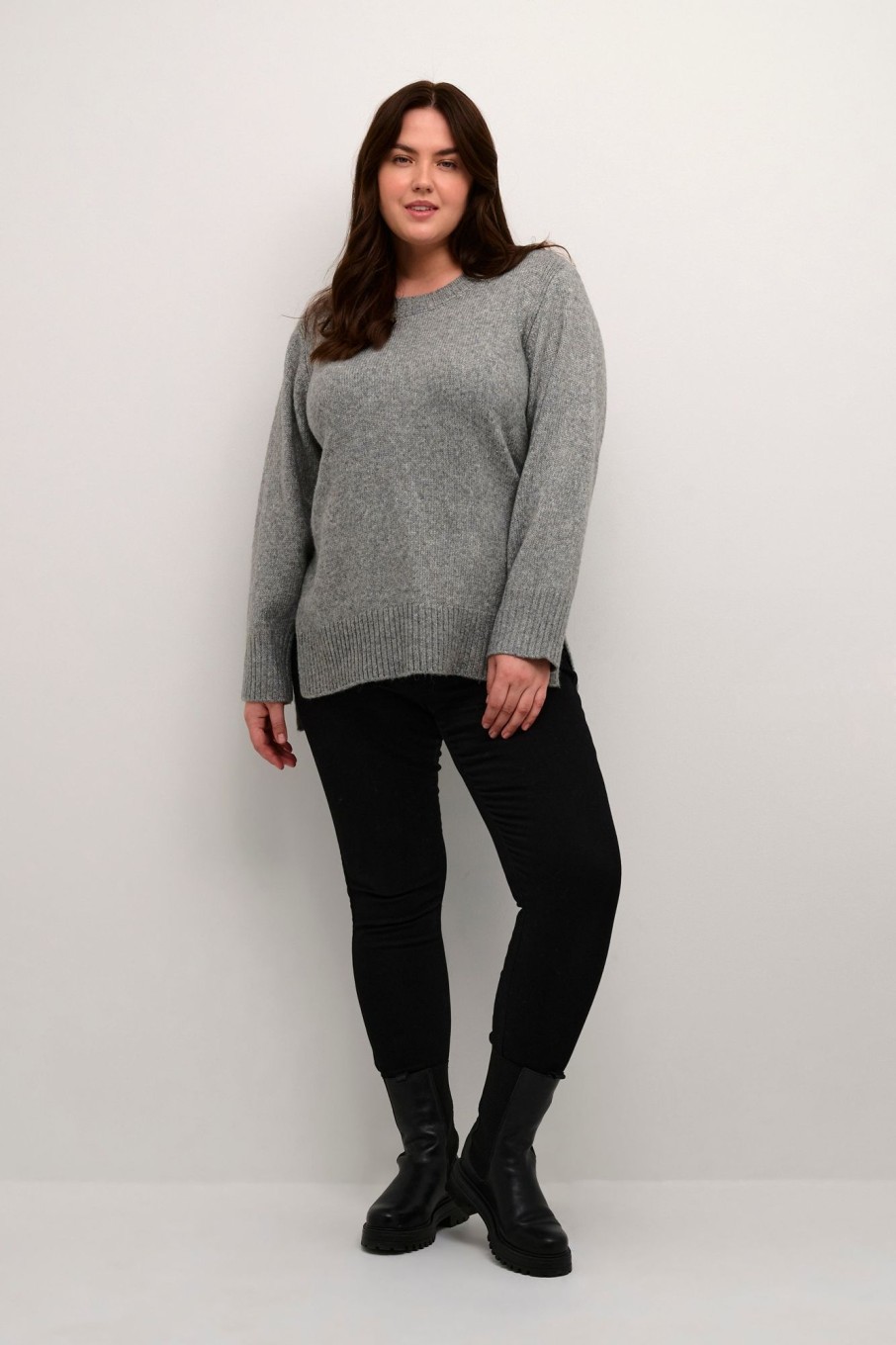 Overdele Kaffe Curve | Kcolla Knit Tunic 100123 Grey Melange