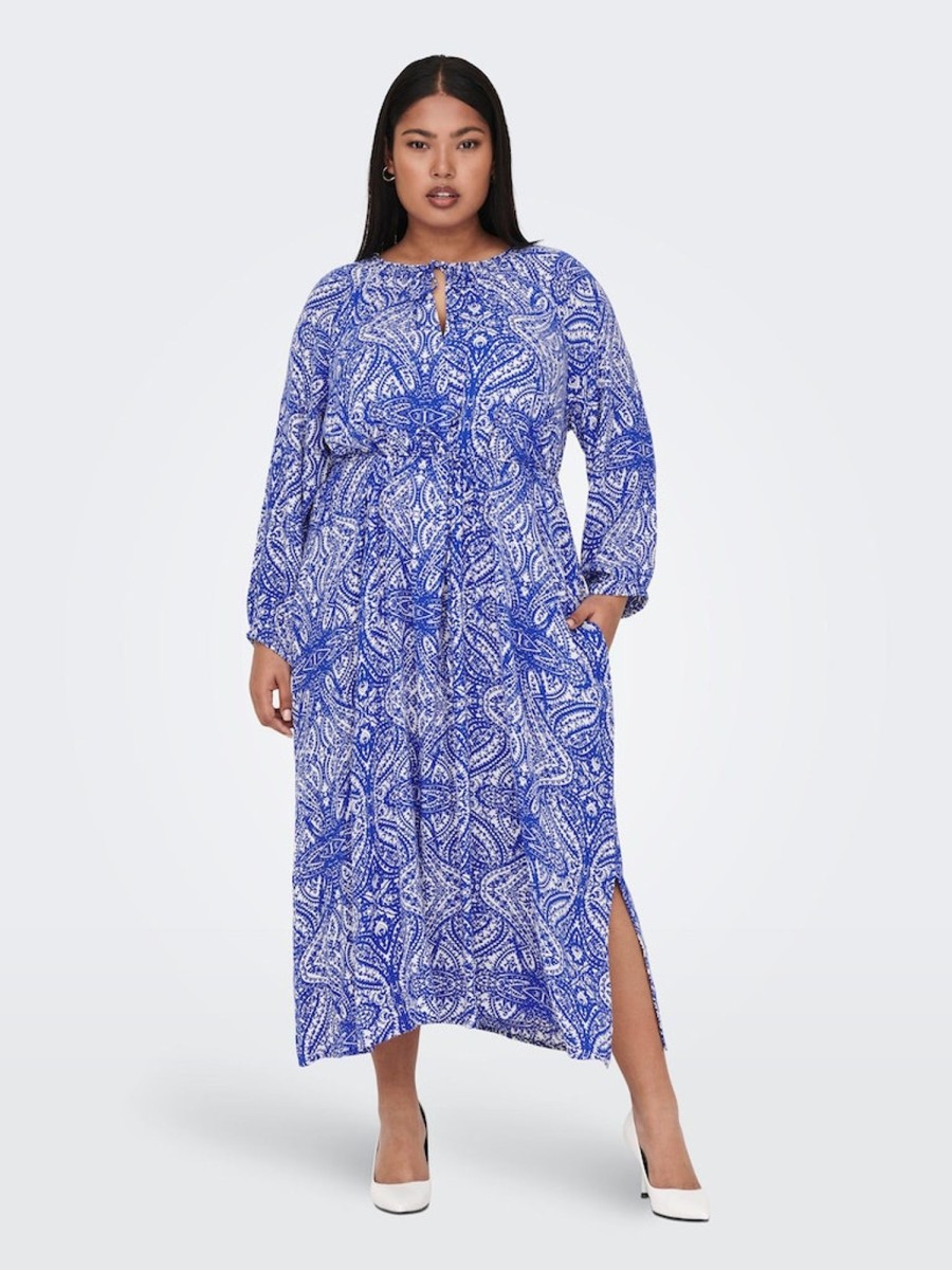 Overdele ONLY CARMAKOMA | Carsonya Life 3/4 V-Neck Calf Dress Aop Cloud Dancer Monochrome Paisley