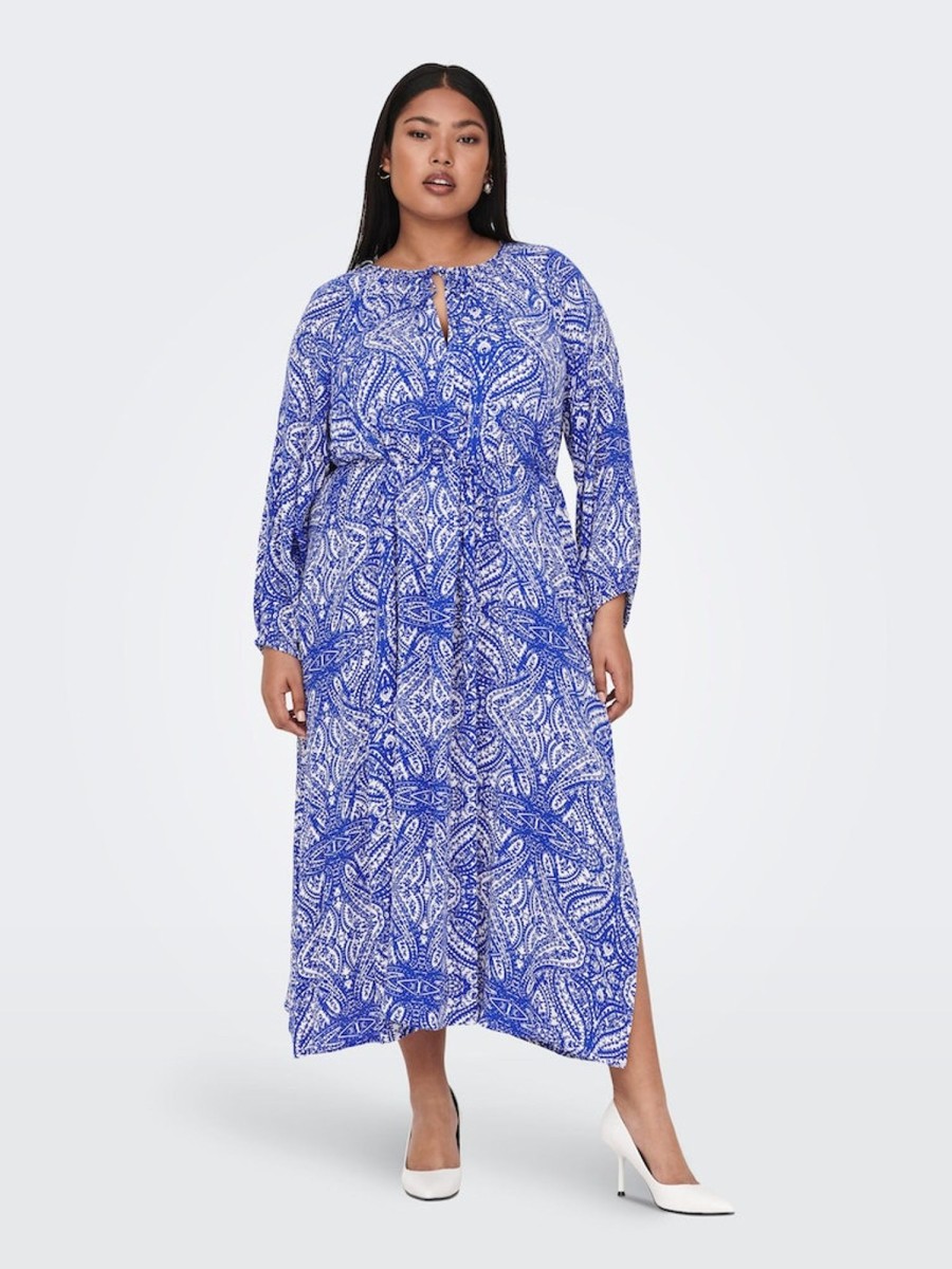 Overdele ONLY CARMAKOMA | Carsonya Life 3/4 V-Neck Calf Dress Aop Cloud Dancer Monochrome Paisley