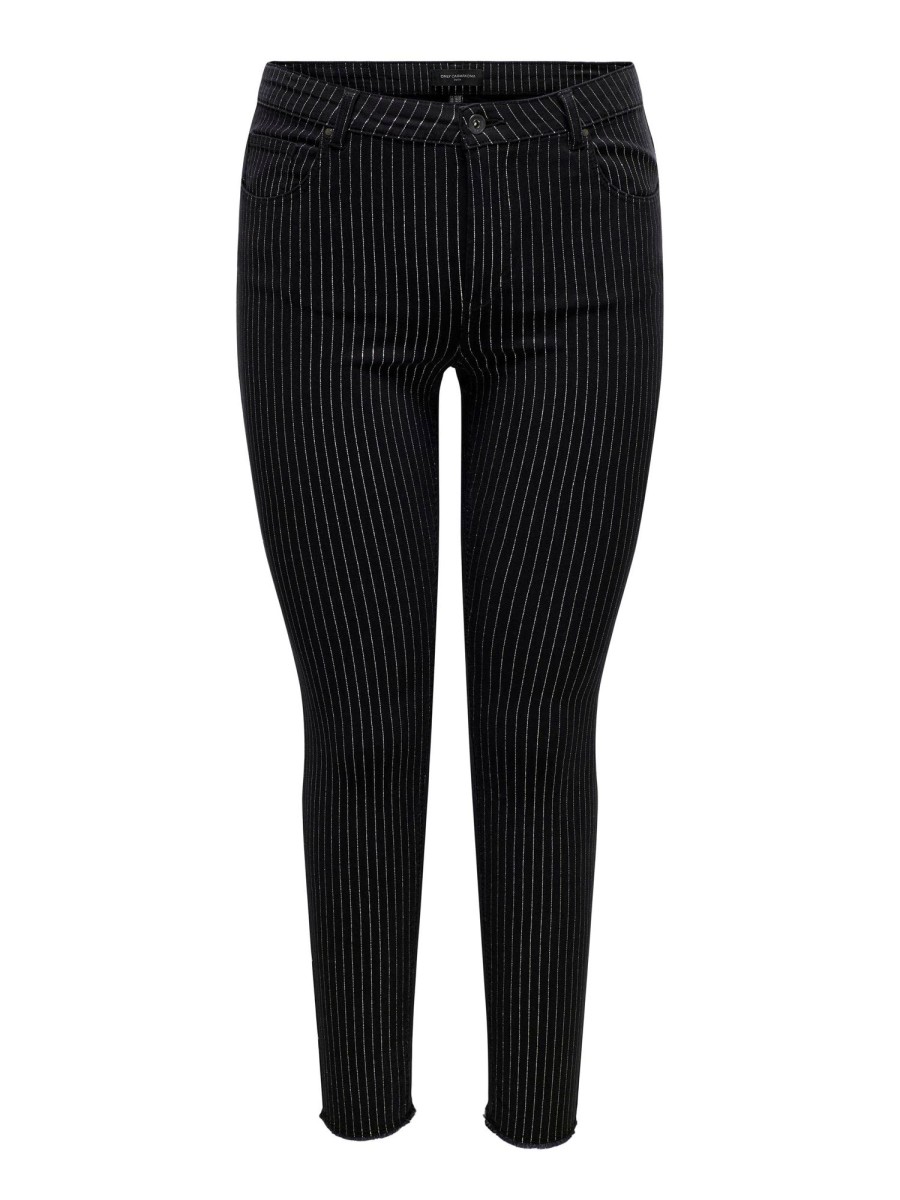 Underdele ONLY CARMAKOMA | Carblush-Vada Shine Stripe Skinny Pnt Black W. Shiny Stripes