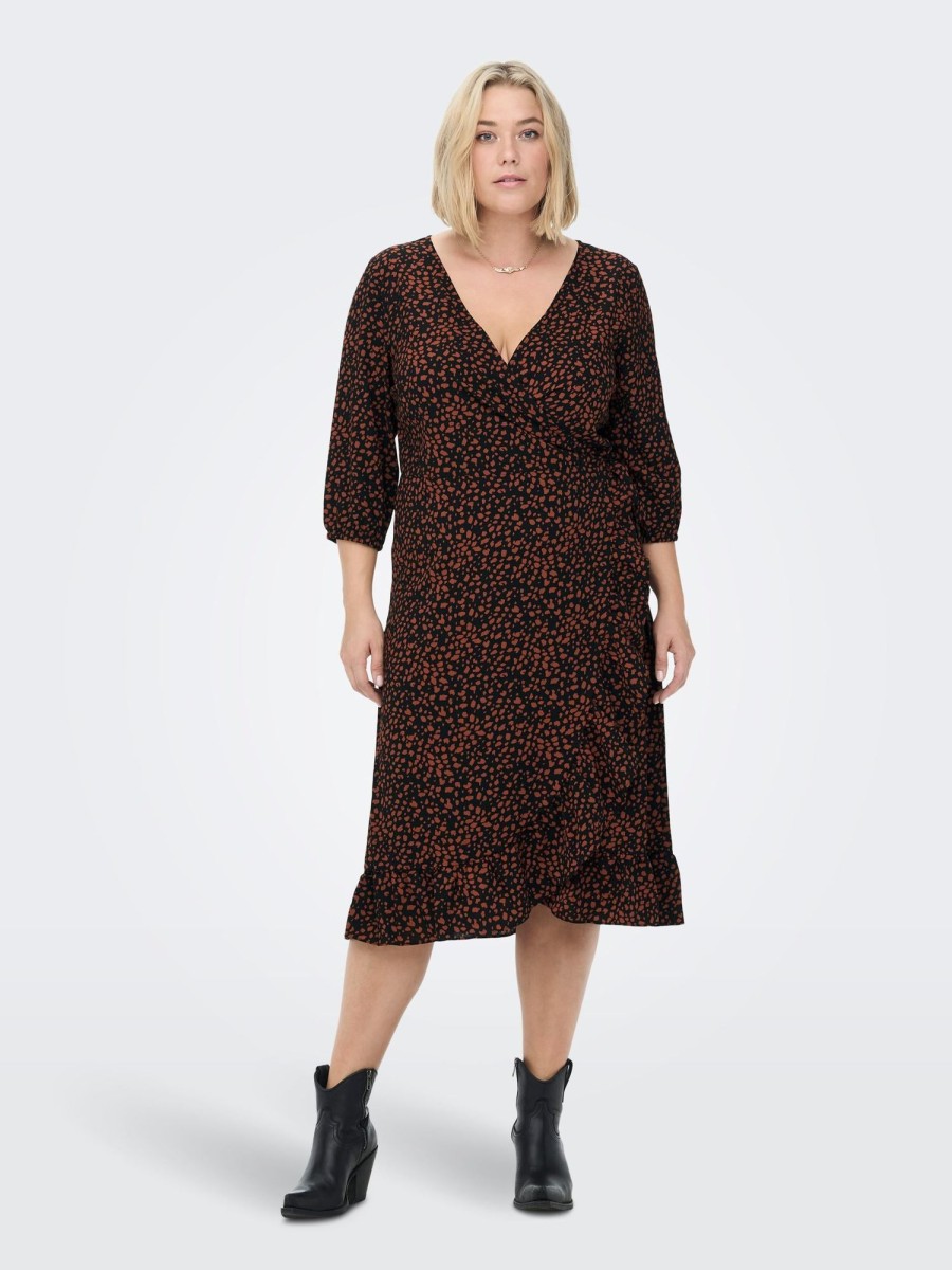 Overdele ONLY CARMAKOMA | Carluxlea 3/4 Wrap Calf Dress Aop Black Lea Leo