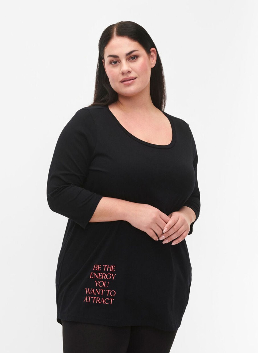 Overdele ZIZZI | Zimally - 3/4 - High Low Tee Black