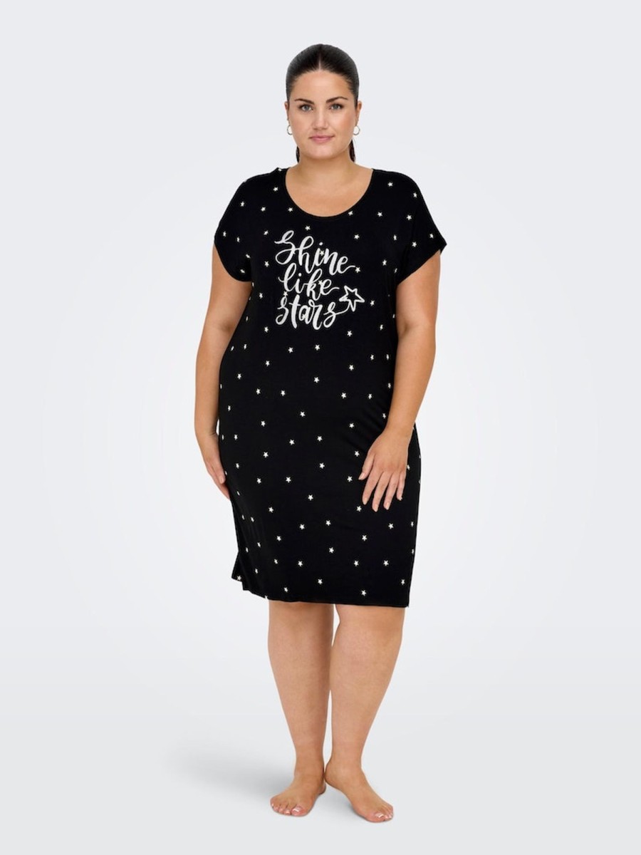 Andet ONLY CARMAKOMA | Carvivid Life Night Time S/S Dress Jrs Black Star Print