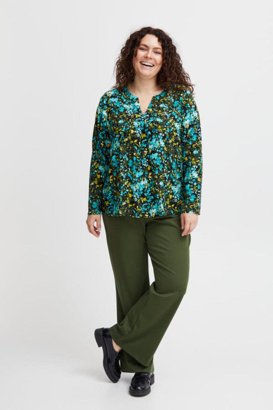 Overdele Fransa Plus Size Selection | Fpkiki Blouse 1 Porcelain Green Mix Ma23 2B