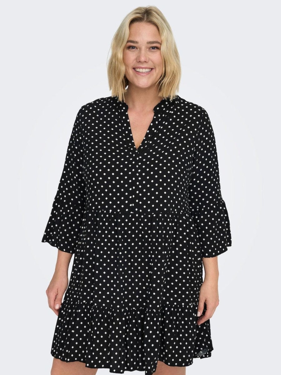 Overdele ONLY CARMAKOMA | Carelina Marrakesh 3/4 Tunic Dress Black Cloud Dancer Dot