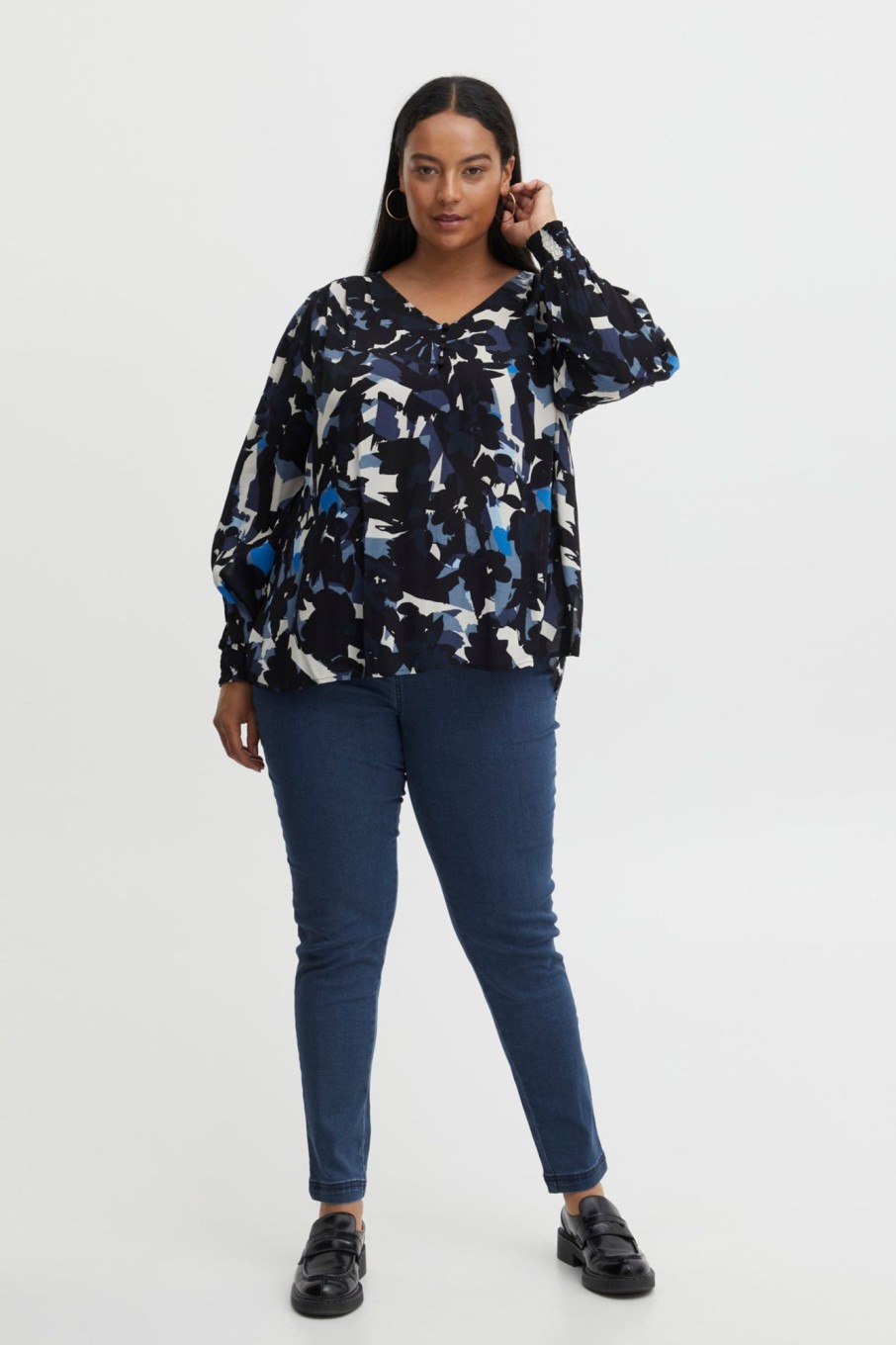 Overdele Fransa Plus Size Selection | Fphelena Blouse Navy Blazer Graphic Mix