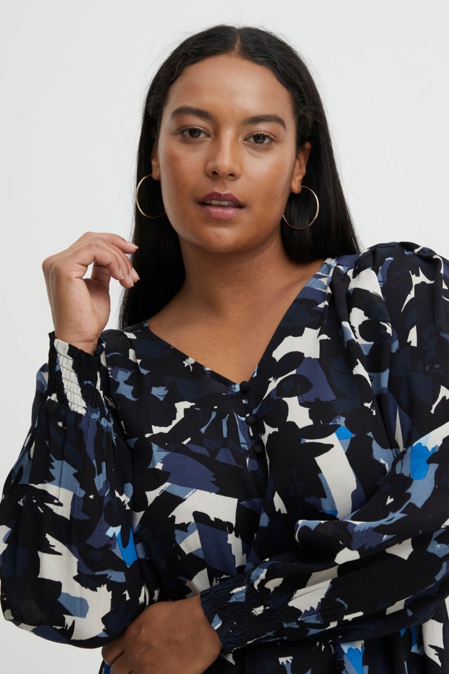 Overdele Fransa Plus Size Selection | Fphelena Blouse Navy Blazer Graphic Mix