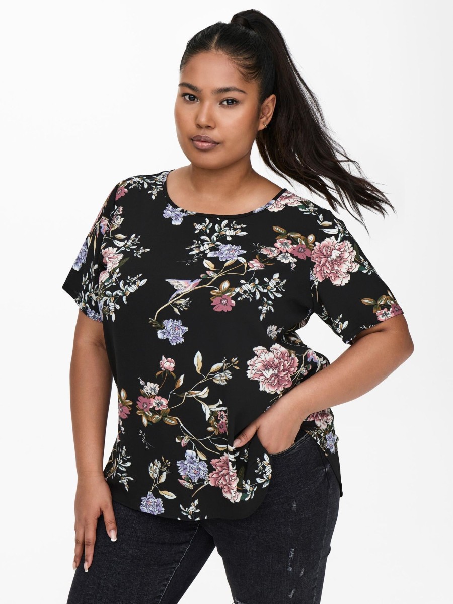 Overdele Only Carmakoma | Fin Kortaermet Bluse Med Print Fra Carmakoma