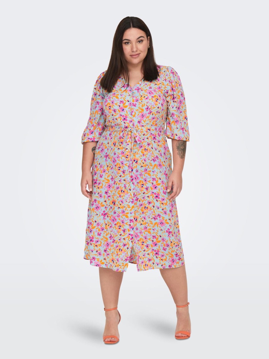 Overdele ONLY CARMAKOMA | Carronya 3/4 Calf Shirt Dress Aop Plume Mermaid Flower