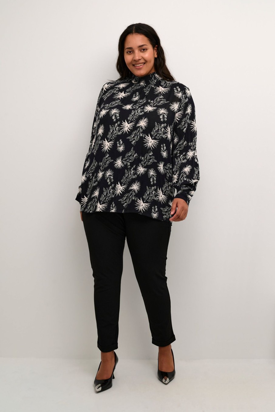 Overdele Kaffe Curve | Kcmarlu Ami Blouse 105122 Black/Antique White Print