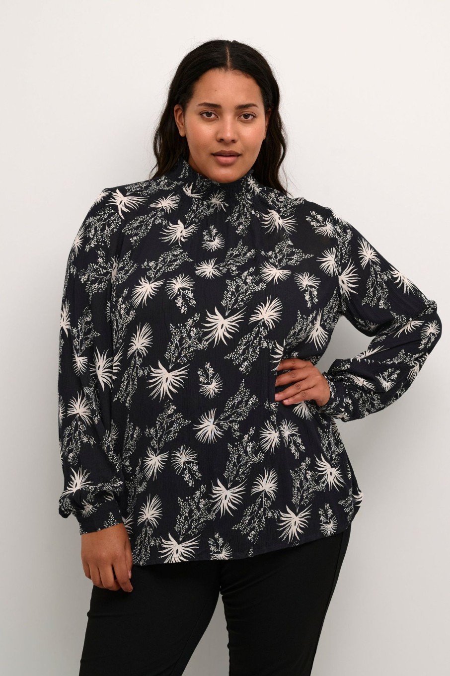 Overdele Kaffe Curve | Kcmarlu Ami Blouse 105122 Black/Antique White Print