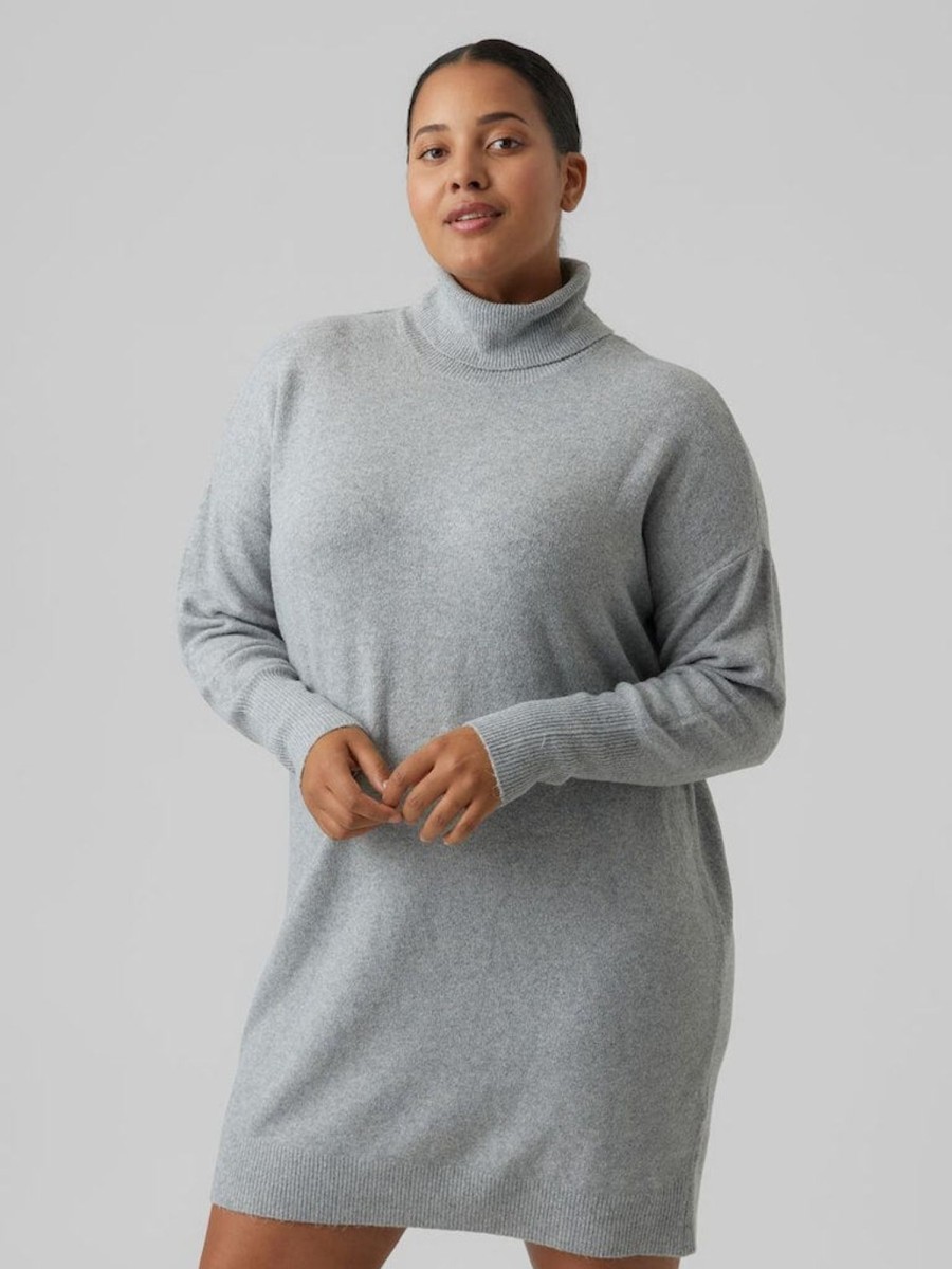 Overdele Vero Moda Curve | Vmbrilliant Ls Rollnck Dress Ga Noos Cur Light Grey Melange