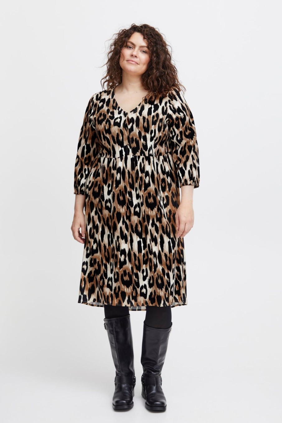 Overdele Fransa Plus Size Selection | Fplevina Dress Tiger'S Eye Mix Ma23 Leo