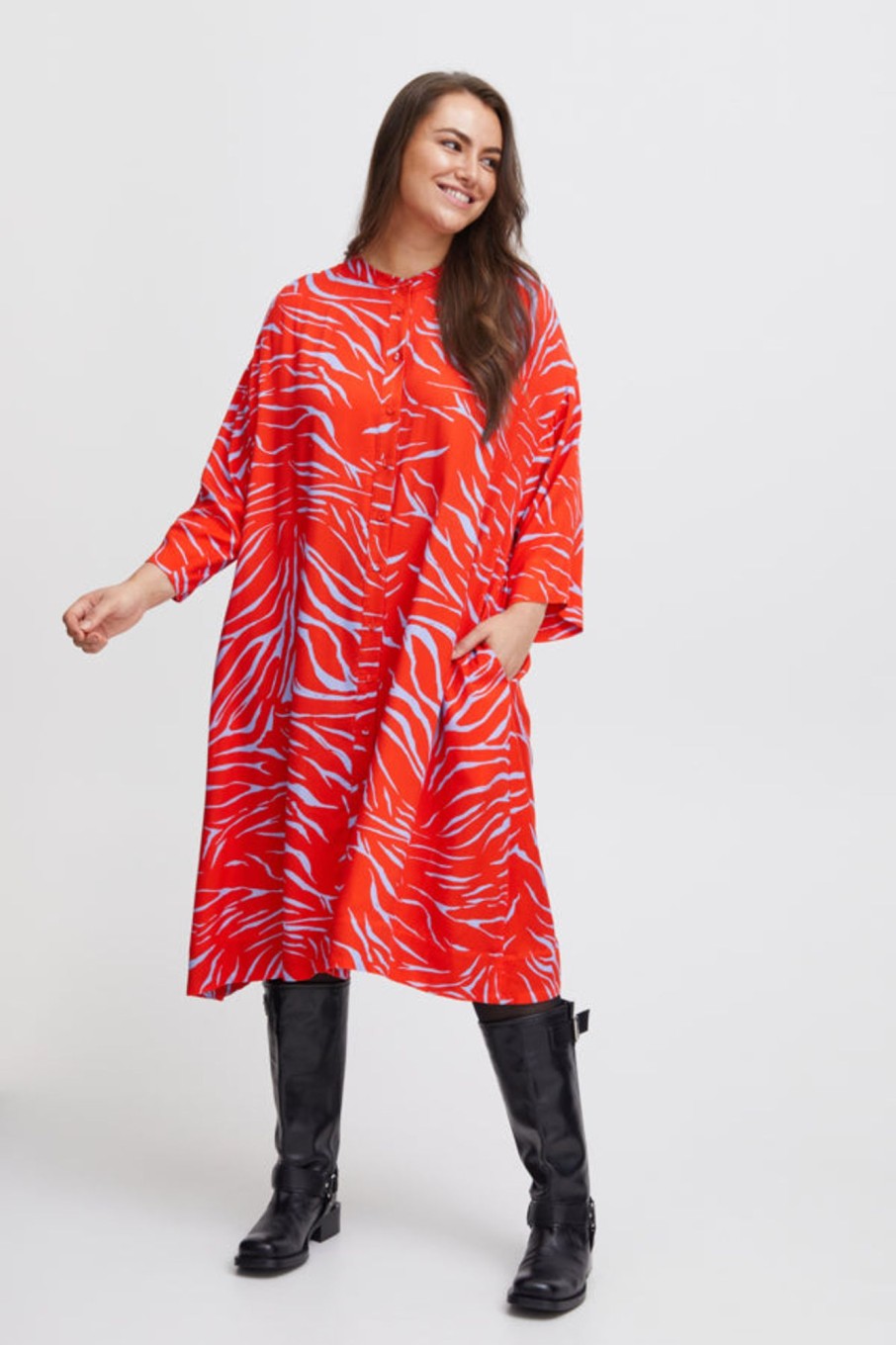 Overdele Fransa Plus Size Selection | Fpjustine Dress 1 Red Alert Zebra Mix