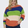 Overdele ONLY CARMAKOMA | Carnikka Ls Stripe O-Neck Knt Birch Orange C/Surf The Web/Jasmine Green