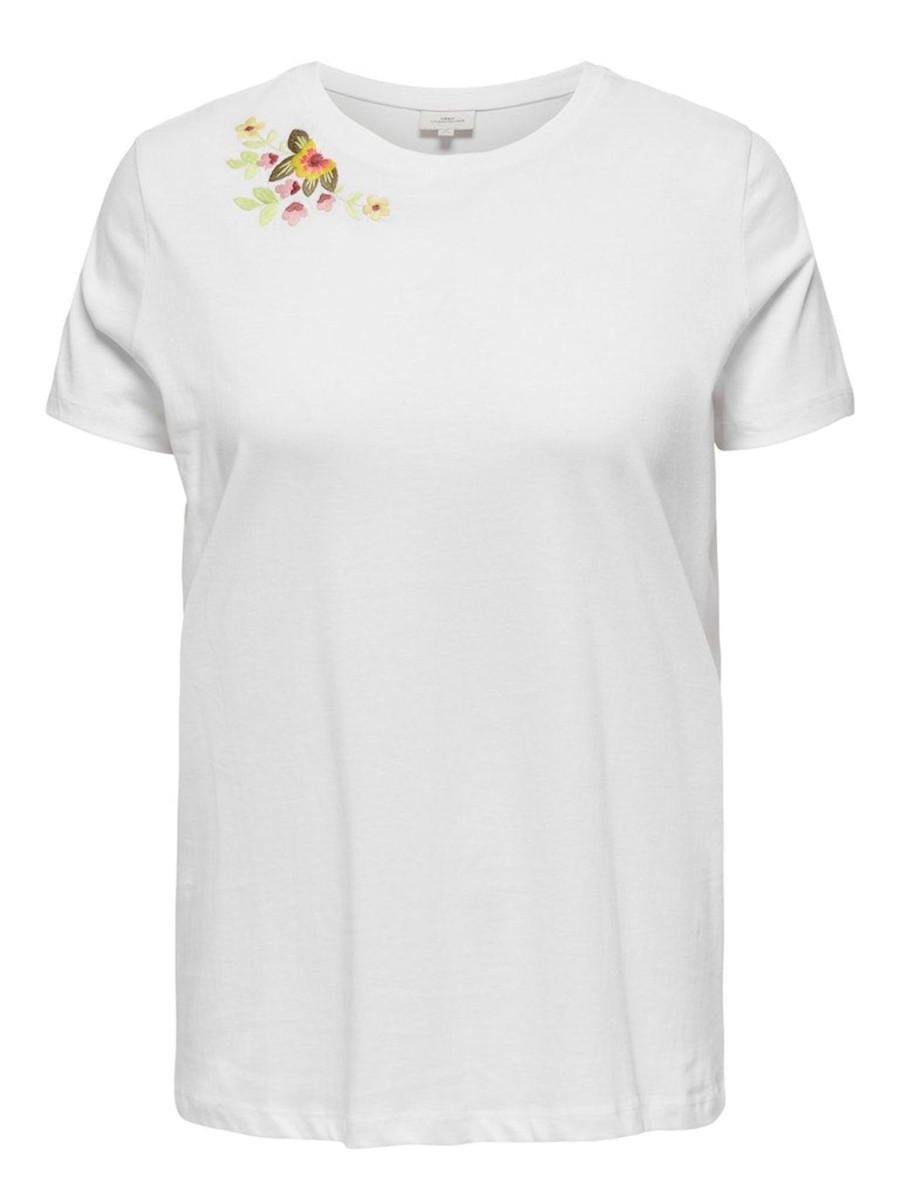 Overdele Only Carmakoma | Carantini S/S O-Neck Reg Emb Tee Jrs White