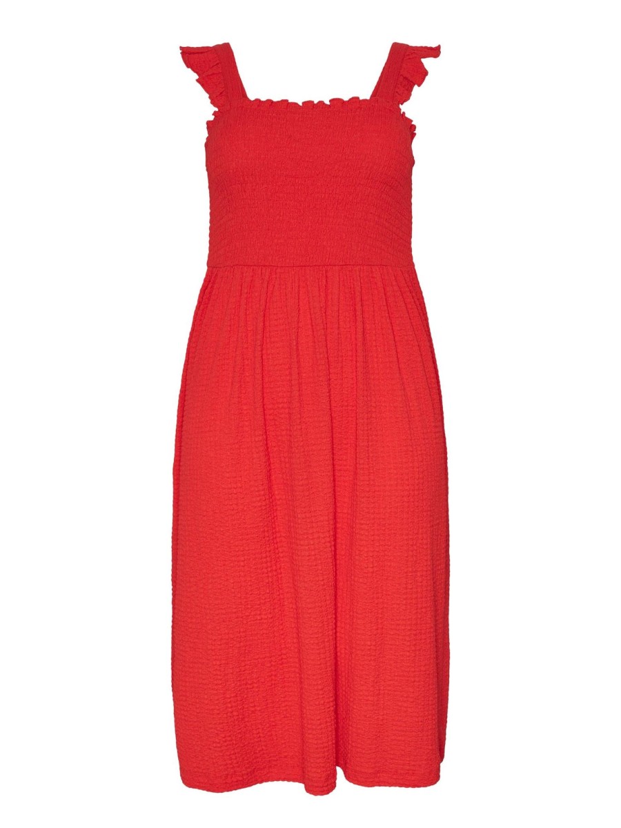 Overdele Pieces Curve | Pckeegan Strap Dress Qx Poppy Red