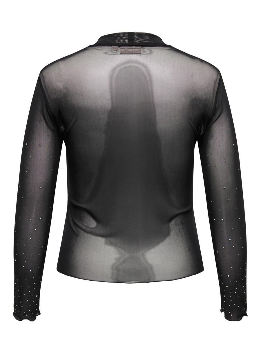 Overdele ONLY CARMAKOMA | Carelsa L/S Mesh Shine Top Jrs Black Rhinestones