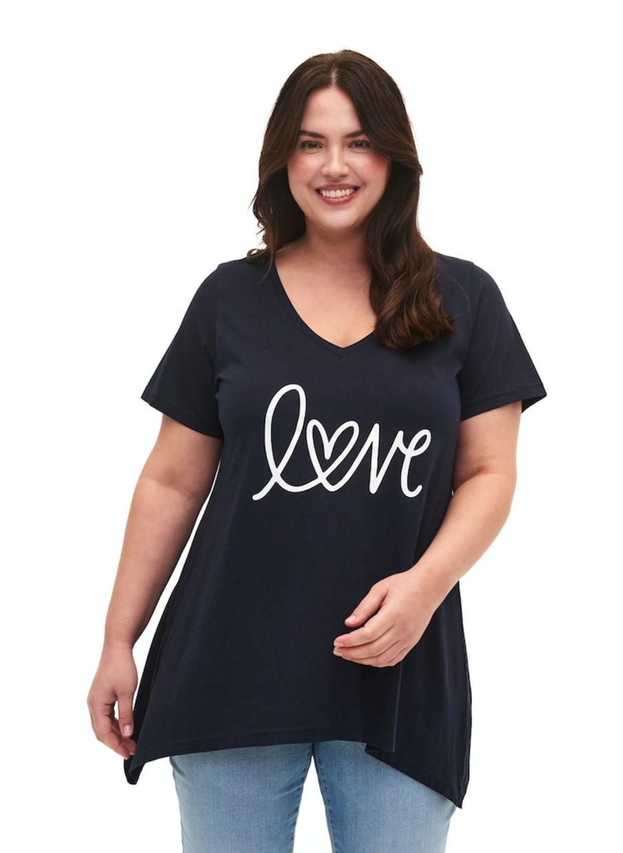 Overdele Zizzi | Zivdanna S/S Long Side Tee