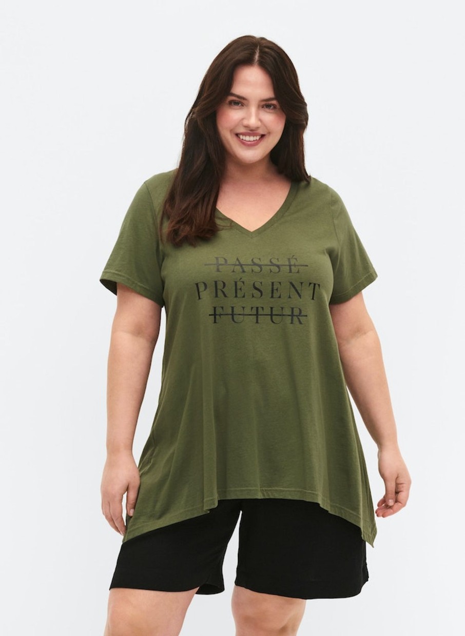 Overdele Zizzi | Zivdanna S/S Long Side Tee