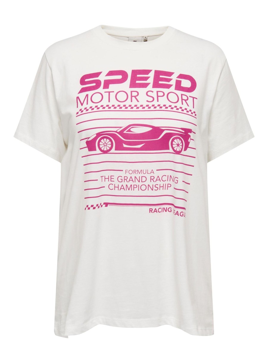 Overdele Only Carmakoma | Carmollie S/S Motor Sport Top Jrs Cloud Dancer