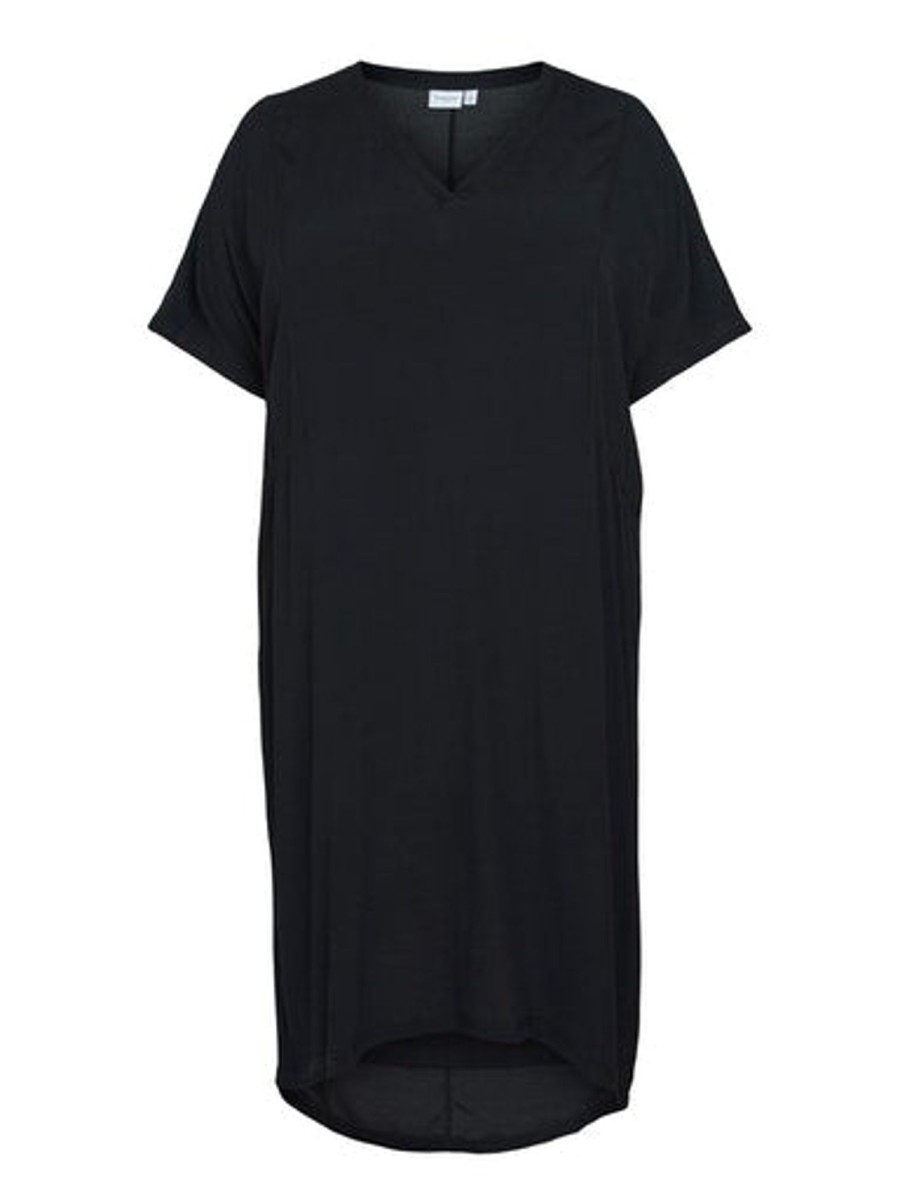 Overdele EVOKED VILA | Vimesian V-Neck S/S Midi Dress/Cur Black