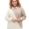 Overdele Zizzi | Zimsunny - L/S - Block Pullover Simply Taupe Comb