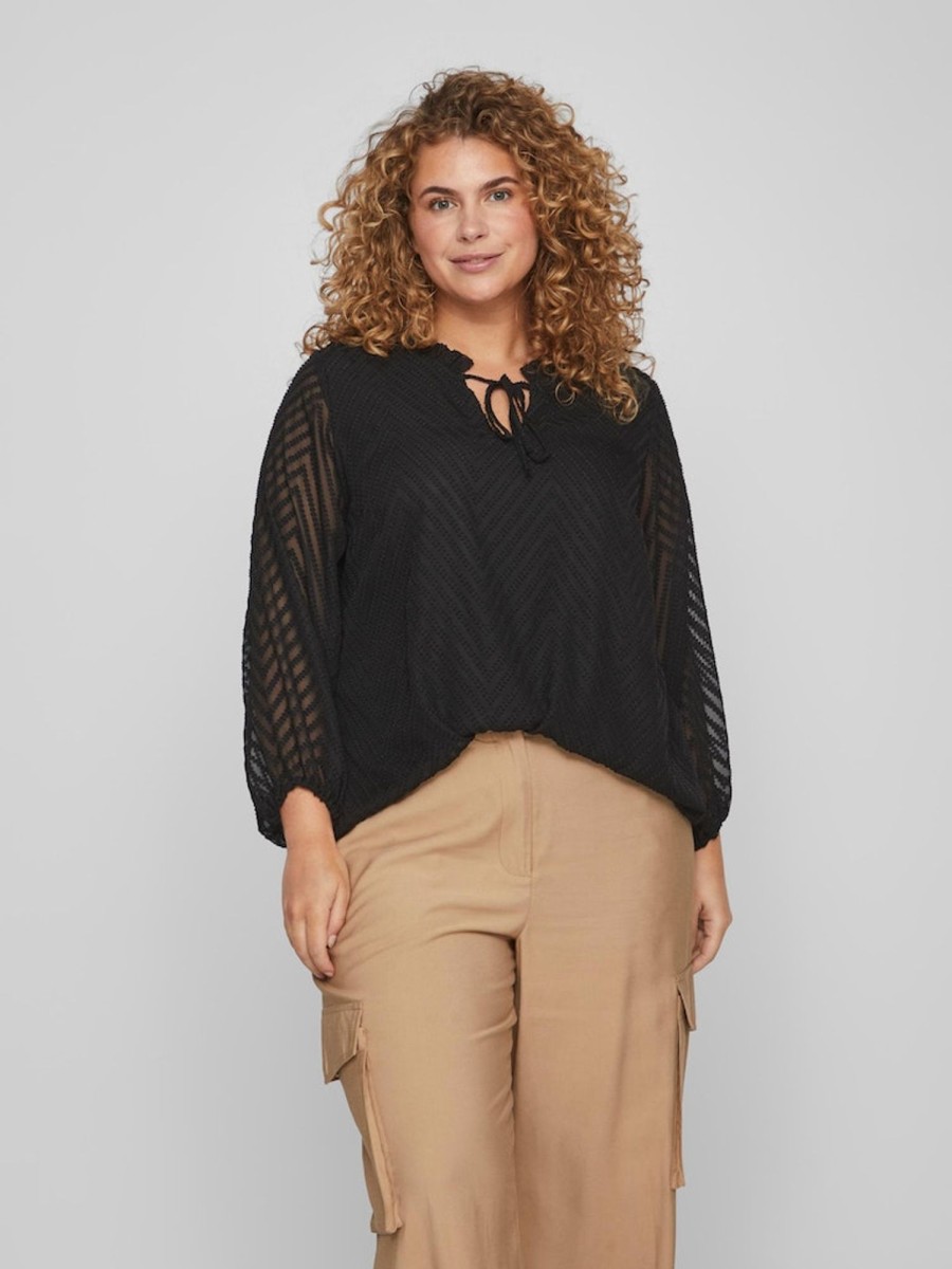 Overdele EVOKED VILA | Vinita V-Neck 7/8 Top/Su/Cur Black