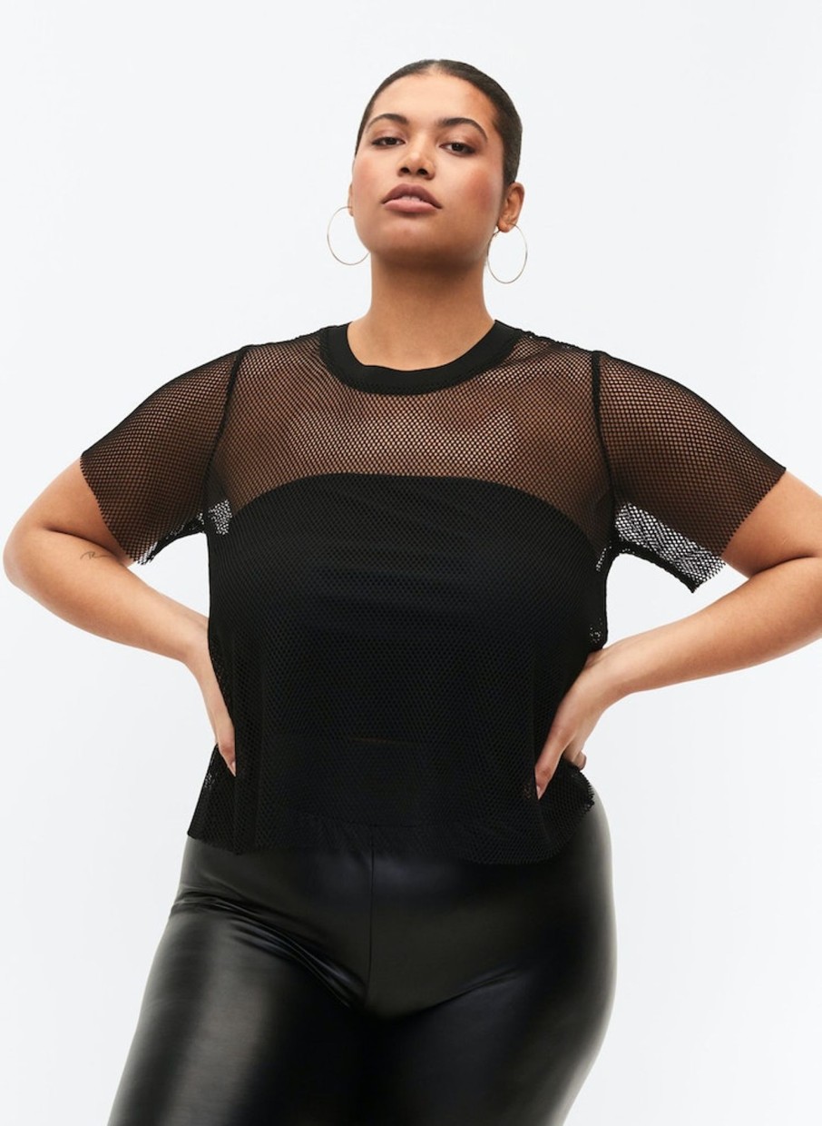 Overdele ZIZZI | Zibldanja - S/S - Fishnet Top Black