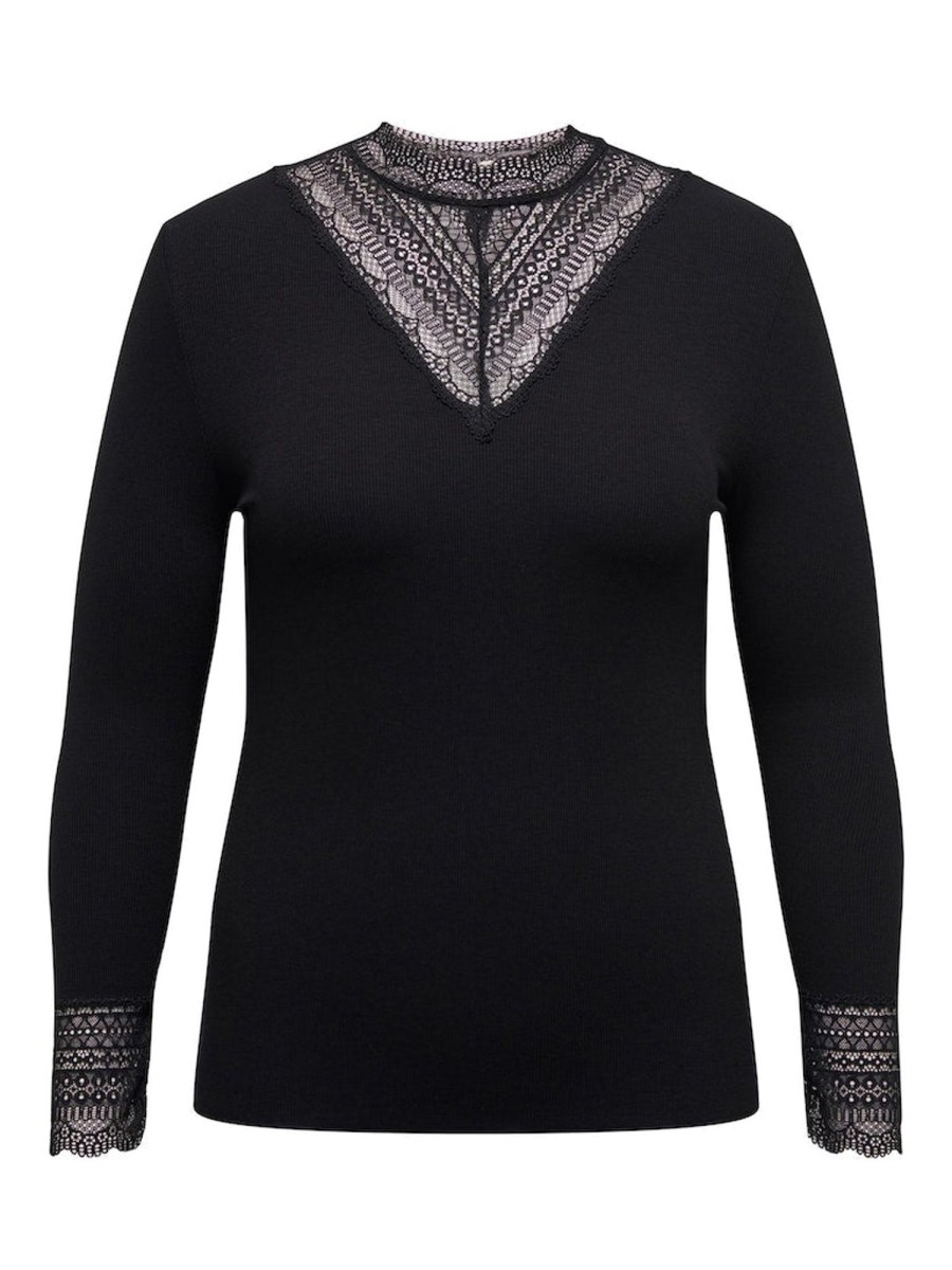 Overdele Only Carmakoma | Cartilde Rib Lace L/S Top Jrs Black