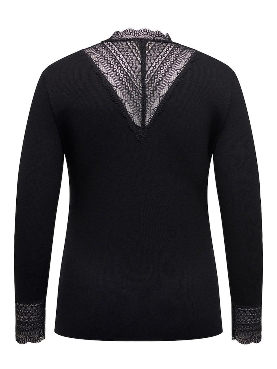 Overdele Only Carmakoma | Cartilde Rib Lace L/S Top Jrs Black