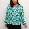 Overdele Kaffe Curve | Kcjanette Blouse 104920 Green And Blue Digital Flower