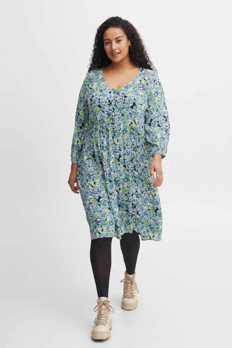 Overdele Fransa Plus Size Selection | Fpnynne Dress Bristol Blue Aop A