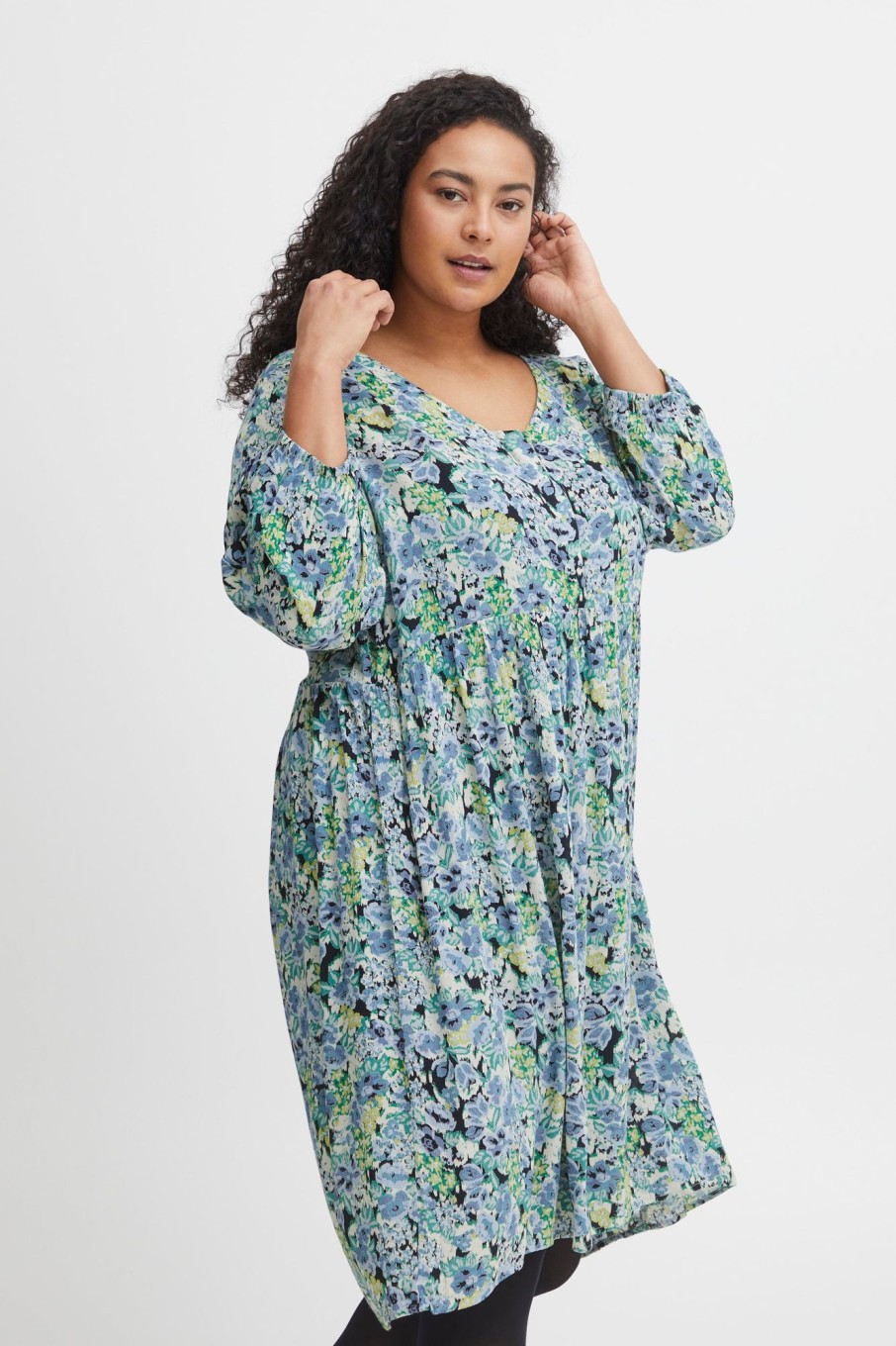 Overdele Fransa Plus Size Selection | Fpnynne Dress Bristol Blue Aop A