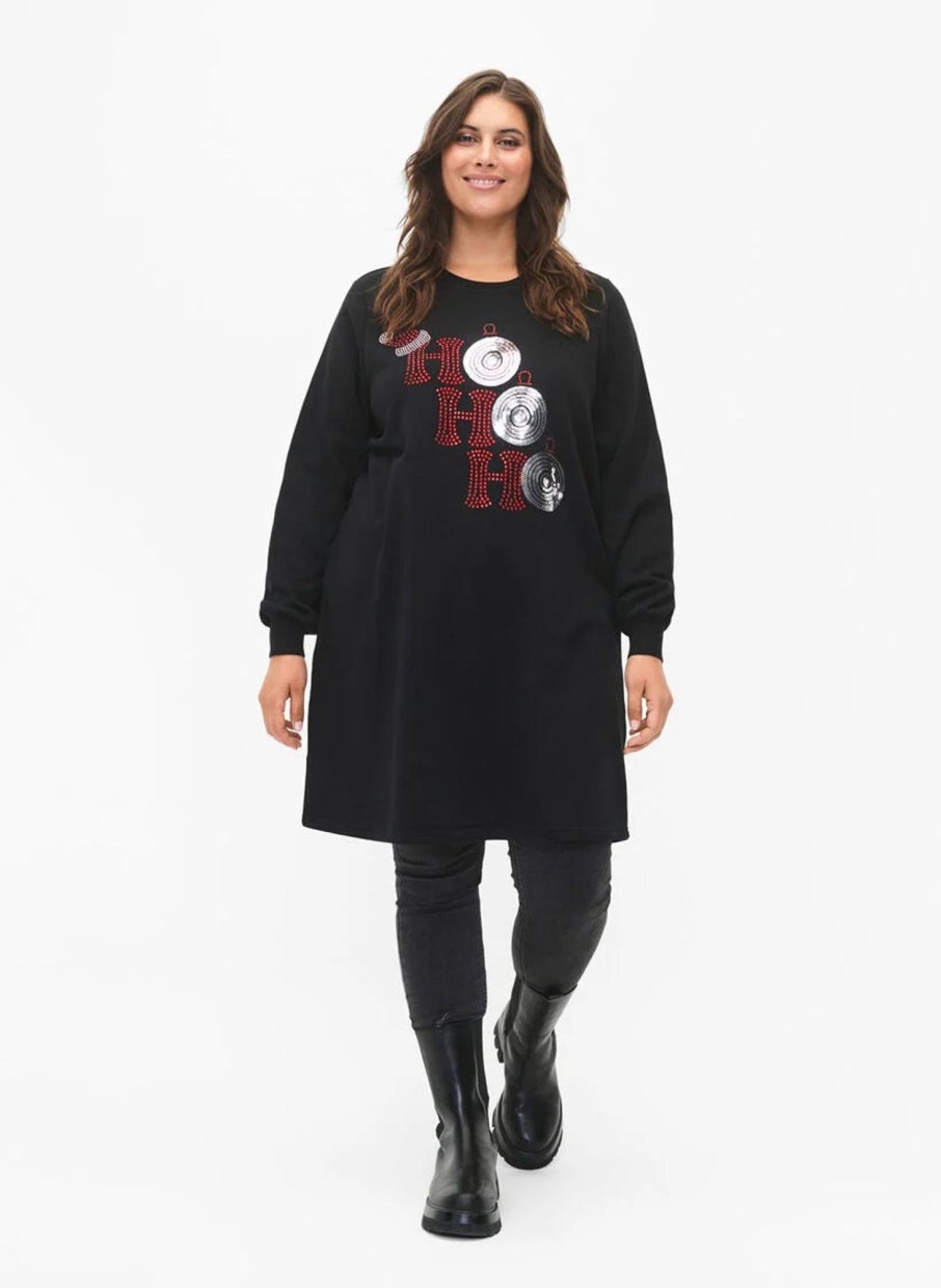 Andet ZIZZI | Zimchristmas - L/S - Abk Dress Black Ho Ho Ho