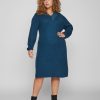 Overdele EVOKED VILA | Viglacy V-Neck L/S Mid Knit Dress/Cur Moroccan Blue