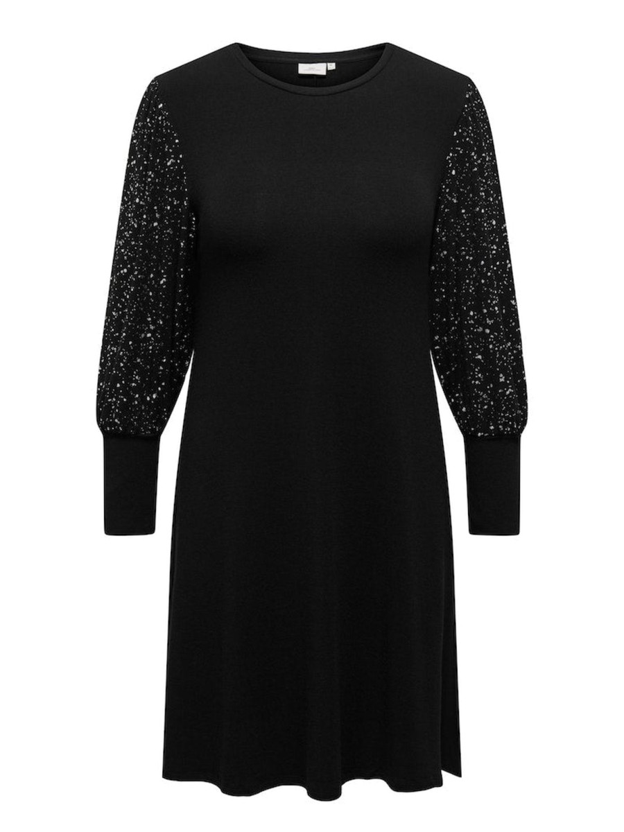 Overdele ONLY CARMAKOMA | Carfoila L/S O-Neck Dress Black Silver Foil