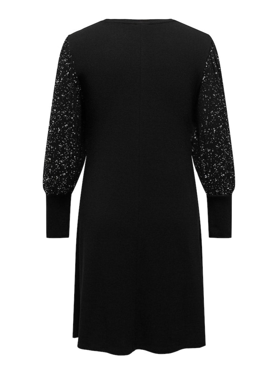 Overdele ONLY CARMAKOMA | Carfoila L/S O-Neck Dress Black Silver Foil