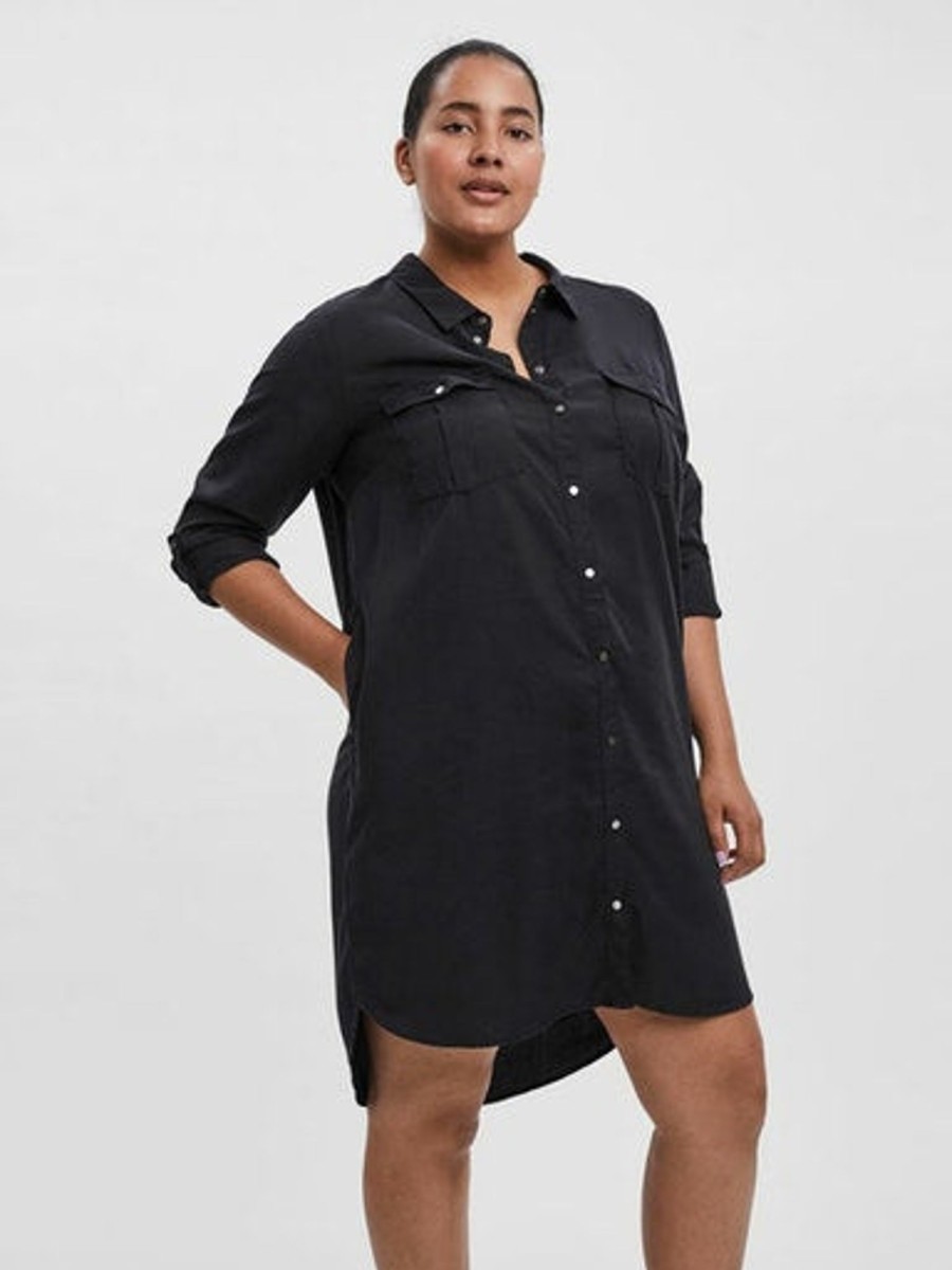 Overdele Vero Moda Curve | Vmsilla Ls Short Dress Black