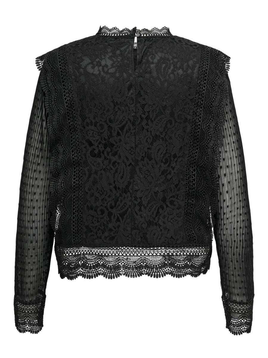 Overdele ONLY CARMAKOMA | Careliana Karo Ls Lace Top Wvn Black