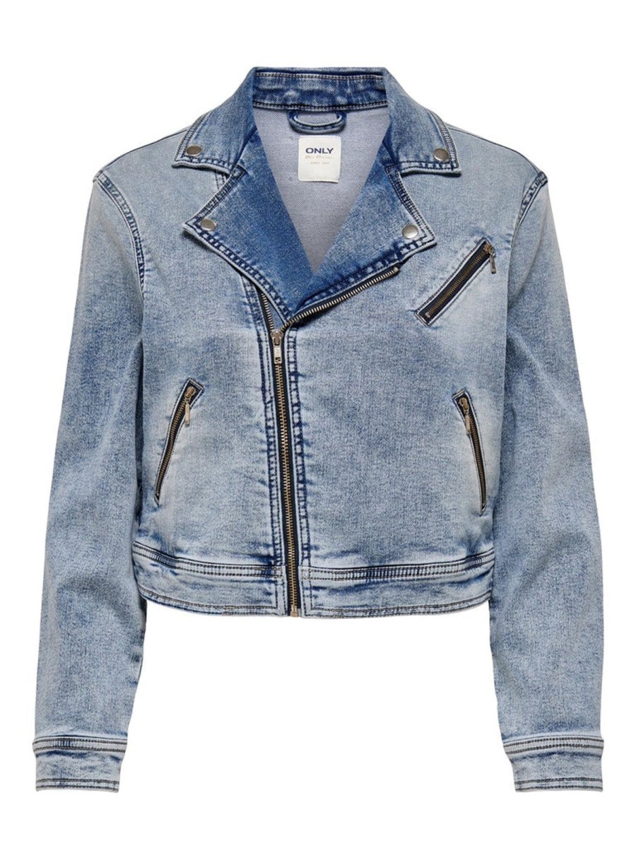 Andet ONLY CURVE | Oncsteffie Dnm Biker Jogg Jacket Light Blue Denim