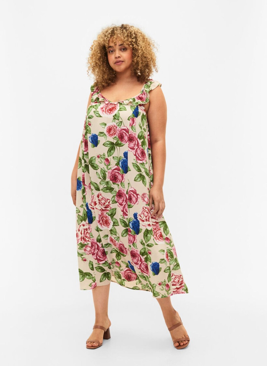 Overdele ZIZZI | Zimruby - S/L - Midi Dress Bright Flower