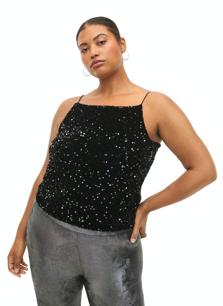 Overdele ZIZZI | Ziblsanda - S/L - Sequins Top Black Sequins